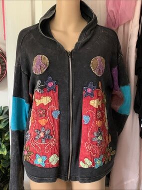 Rising International hooded jacket pockets peace sign colourful